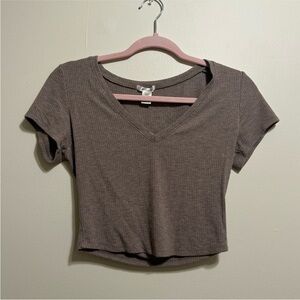 Bozzolo Chocolate V-Neck Ribbed Tee